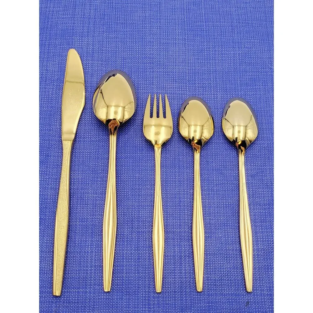 FLORENTINE GOLD Stainless 5 Pcs Set Knife, Fork, Spoon, Vintage